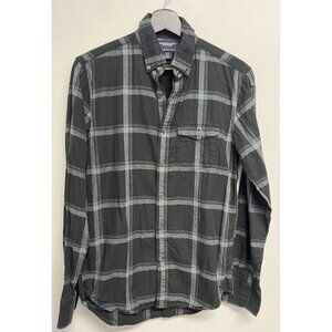 American Eagle Mens Slim Fit Button Shirt Size XS Black Gray Windowpane Plaid